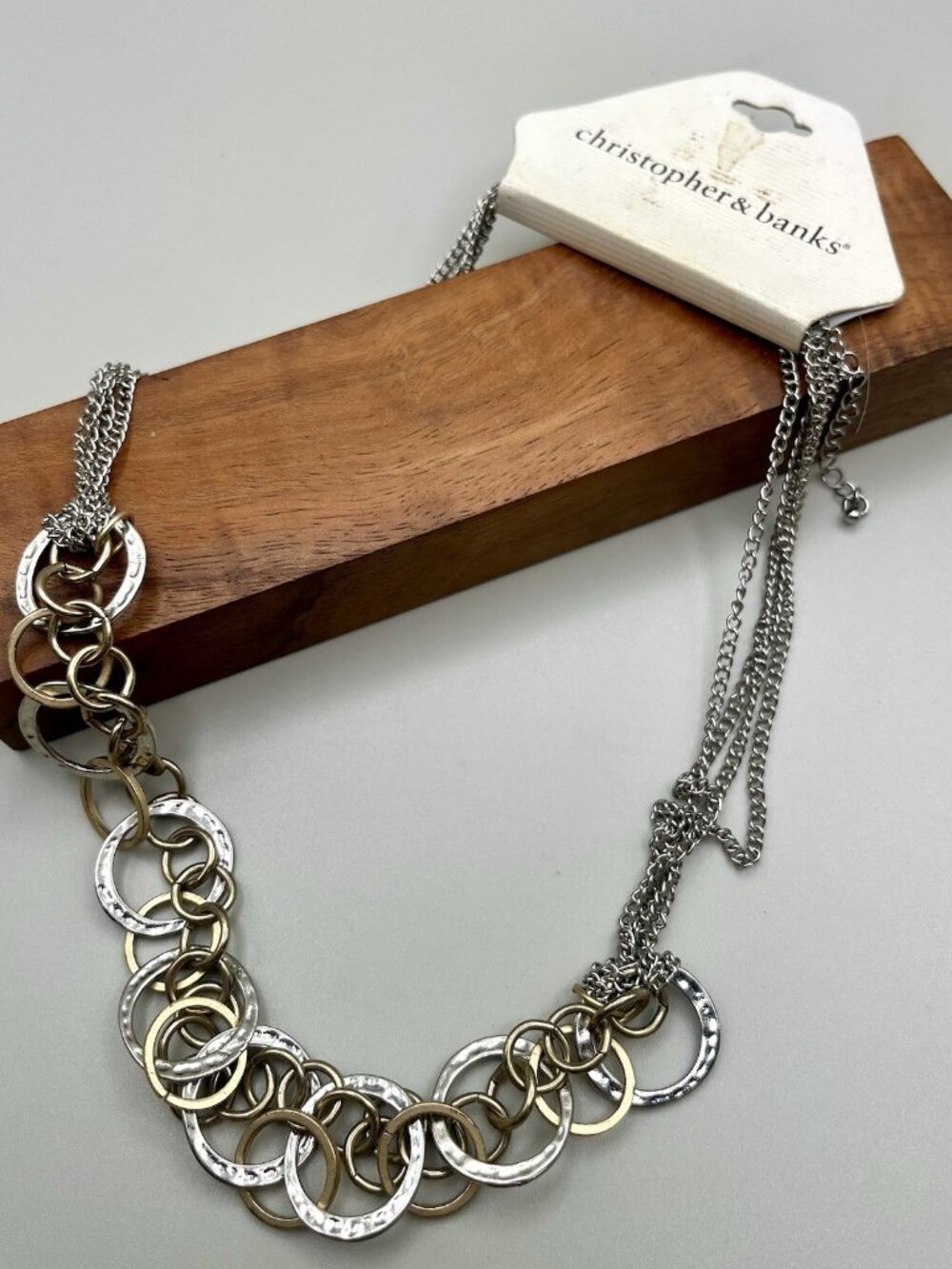 Y2K Christopher & Banks Mixed Metal Hammered Ring Statement Necklace NEW Boho